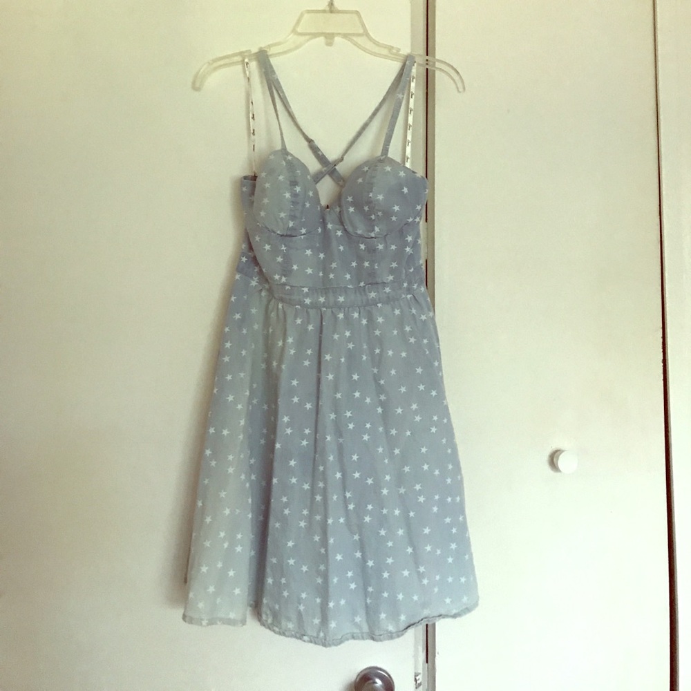 Guess denim flared dress with stars.